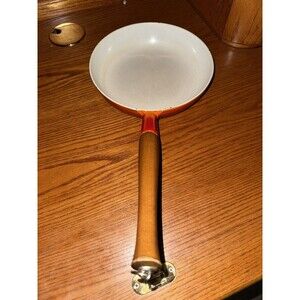 DESCOWARE Belgium 9.5”  Orange Enameled Cast Iron Skillet Pan Wood Handle #23-B